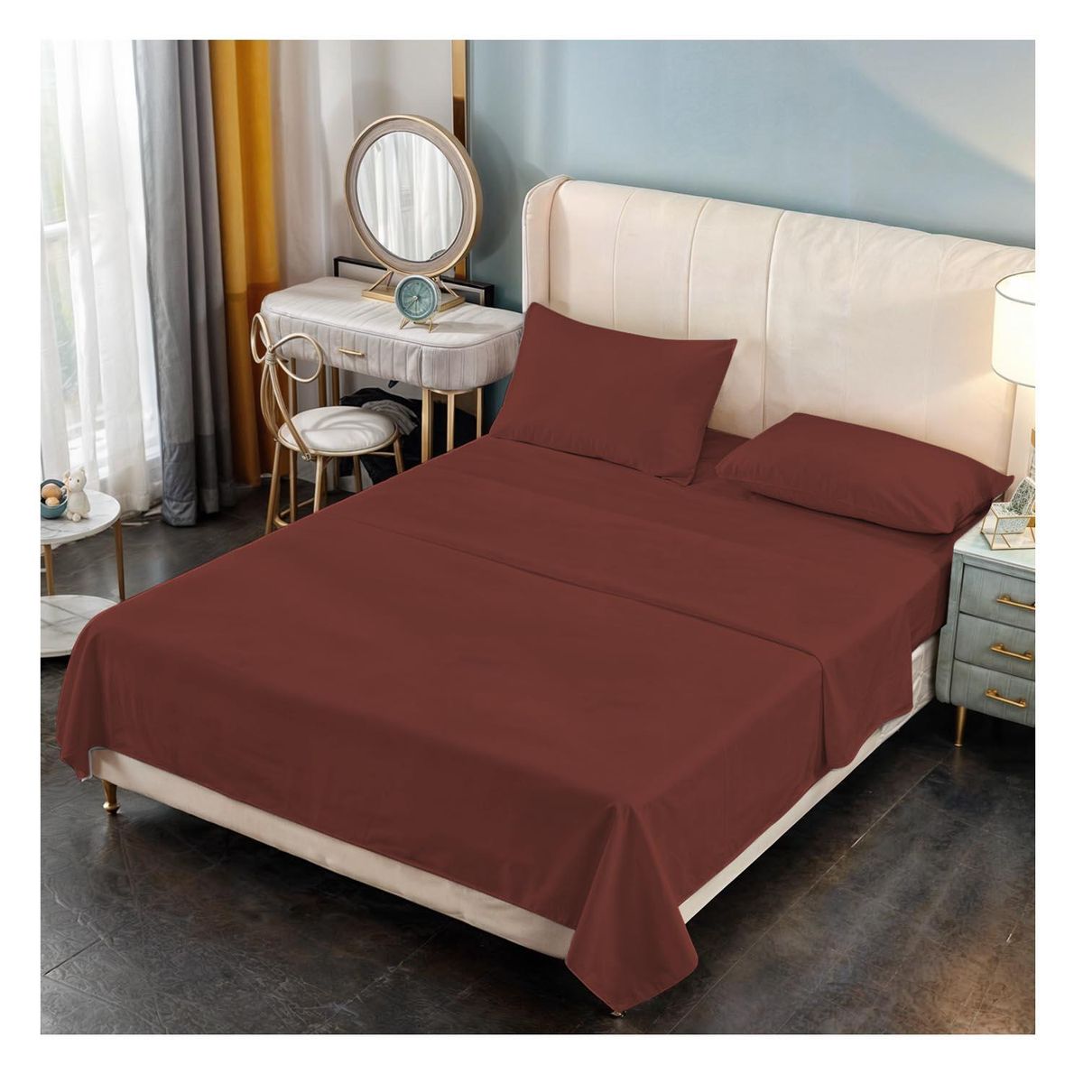 GENERICO - Juego De Sábana 200 Hilos Okaeri - 4 Piezas - Marron - 2 plazas