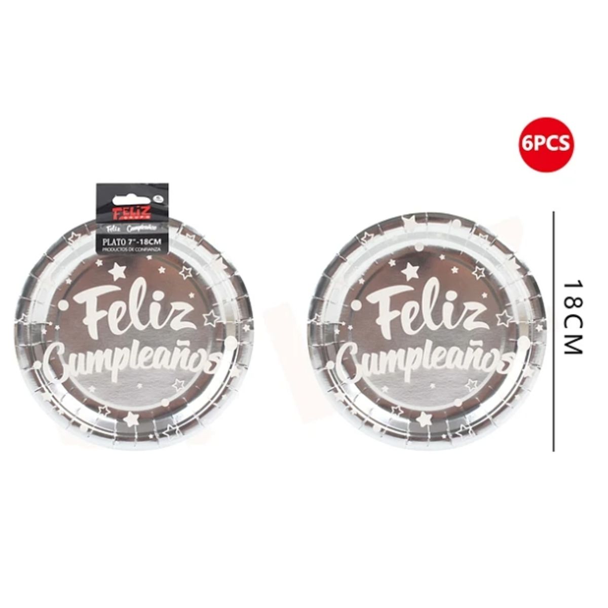 GENERICO - Platos Plateado Briillante Con Frase 6Pcs 18Cm