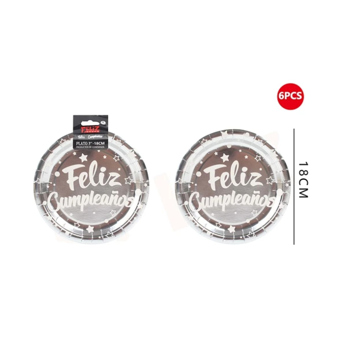 GENERICO - Platos Plateado Briillante Con Frase 6Pcs 18Cm