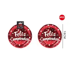 GENERICO - Platos Rojo Briillante Con Frase 6Pcs 18Cm