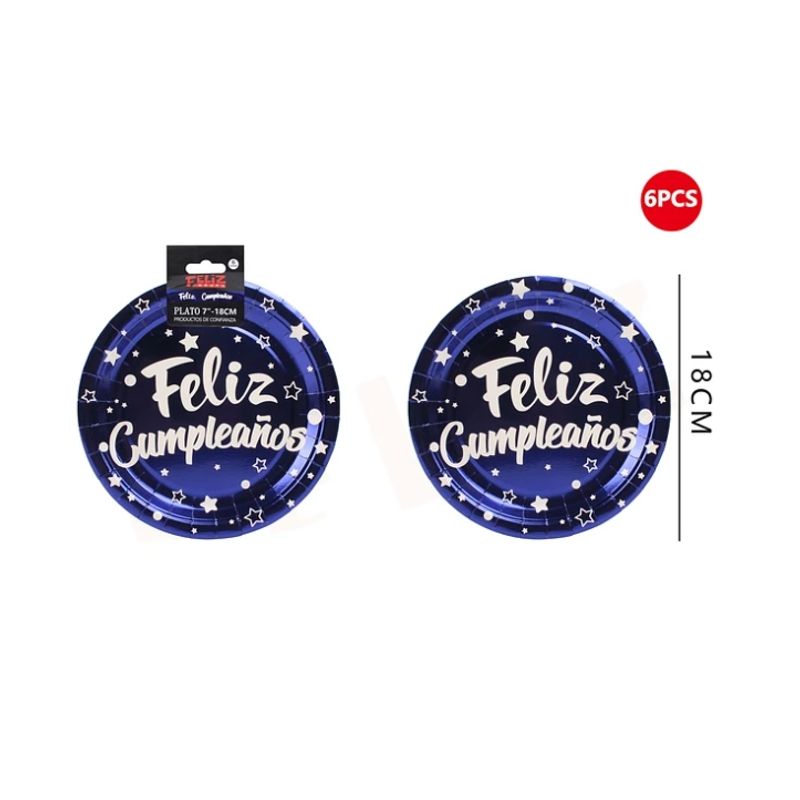 GENERICO - Platos Azul Briillante Con Frase 6Pcs 18Cm