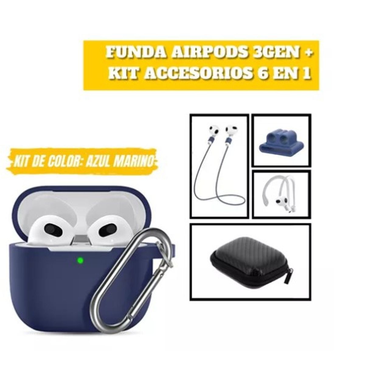 GENERICO - Funda Para AirPods 3 Gen Silicona + Set Accesorios 6 En 1