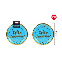 GENERICO - Platos Celeste Con Puntos 6Pcs 18Cm