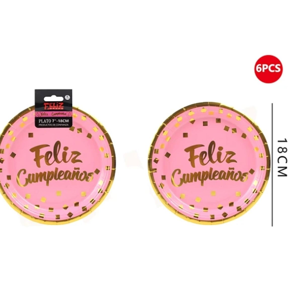 GENERICO - Platos Rosado Con Puntos 6Pcs 18Cm