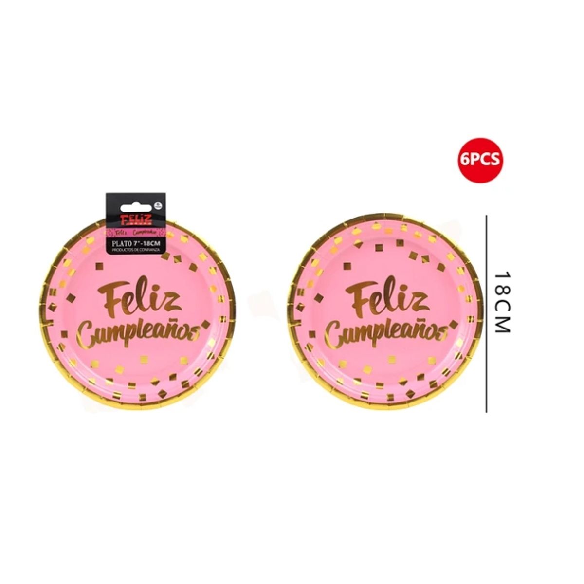 GENERICO - Platos Rosado Con Puntos 6Pcs 18Cm