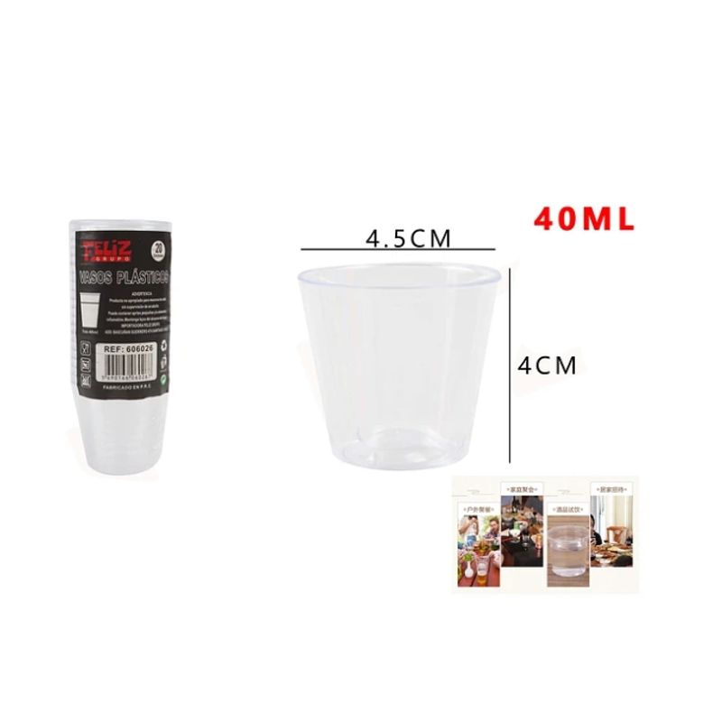 GENERICO - Vasos Plásticos Shot Transparente 40ML 20Pcs