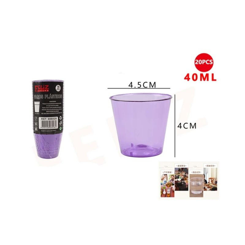 GENERICO - Vasos Plásticos Shot Morado 40ML 20Pcs
