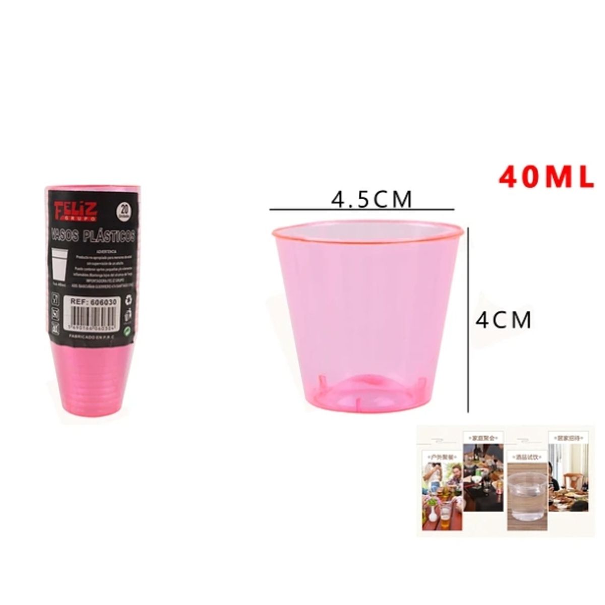 GENERICO - Vasos Plásticos Shot Rosado 40ML 20Pcs
