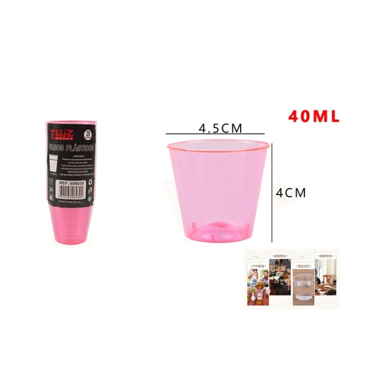 GENERICO - Vasos Plásticos Shot Rosado 40ML 20Pcs