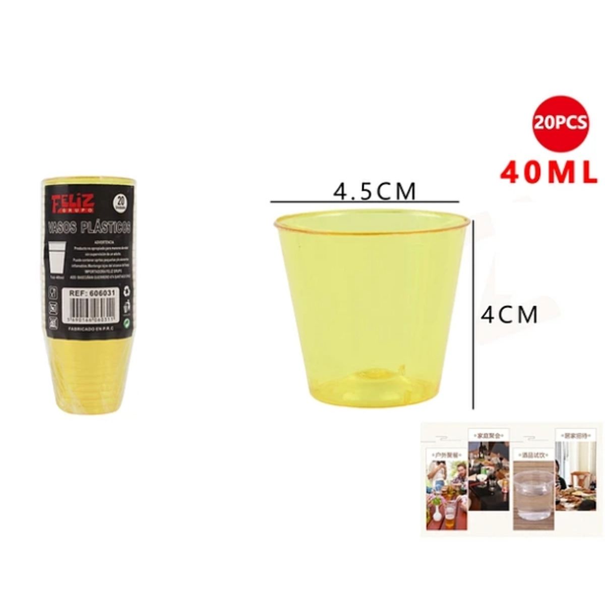 GENERICO - Vasos Plásticos Shot Amarillo 40ML 20Pcs