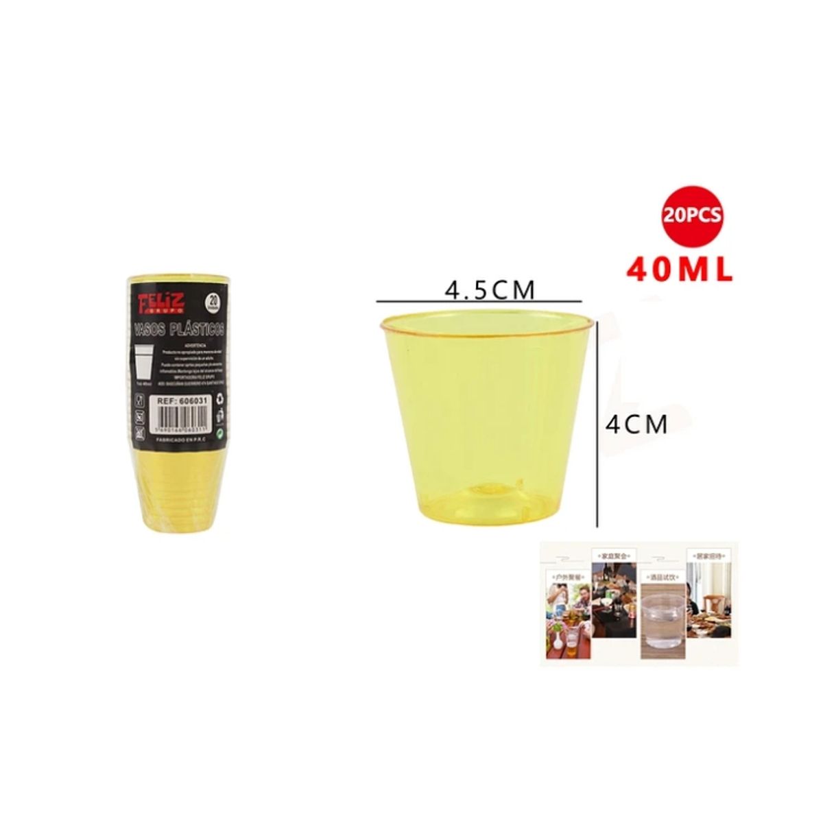 GENERICO - Vasos Plásticos Shot Amarillo 40ML 20Pcs