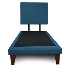 GENERICO - Base Cama Europea 1.5 Plazas Con Respaldo Azul Liso.