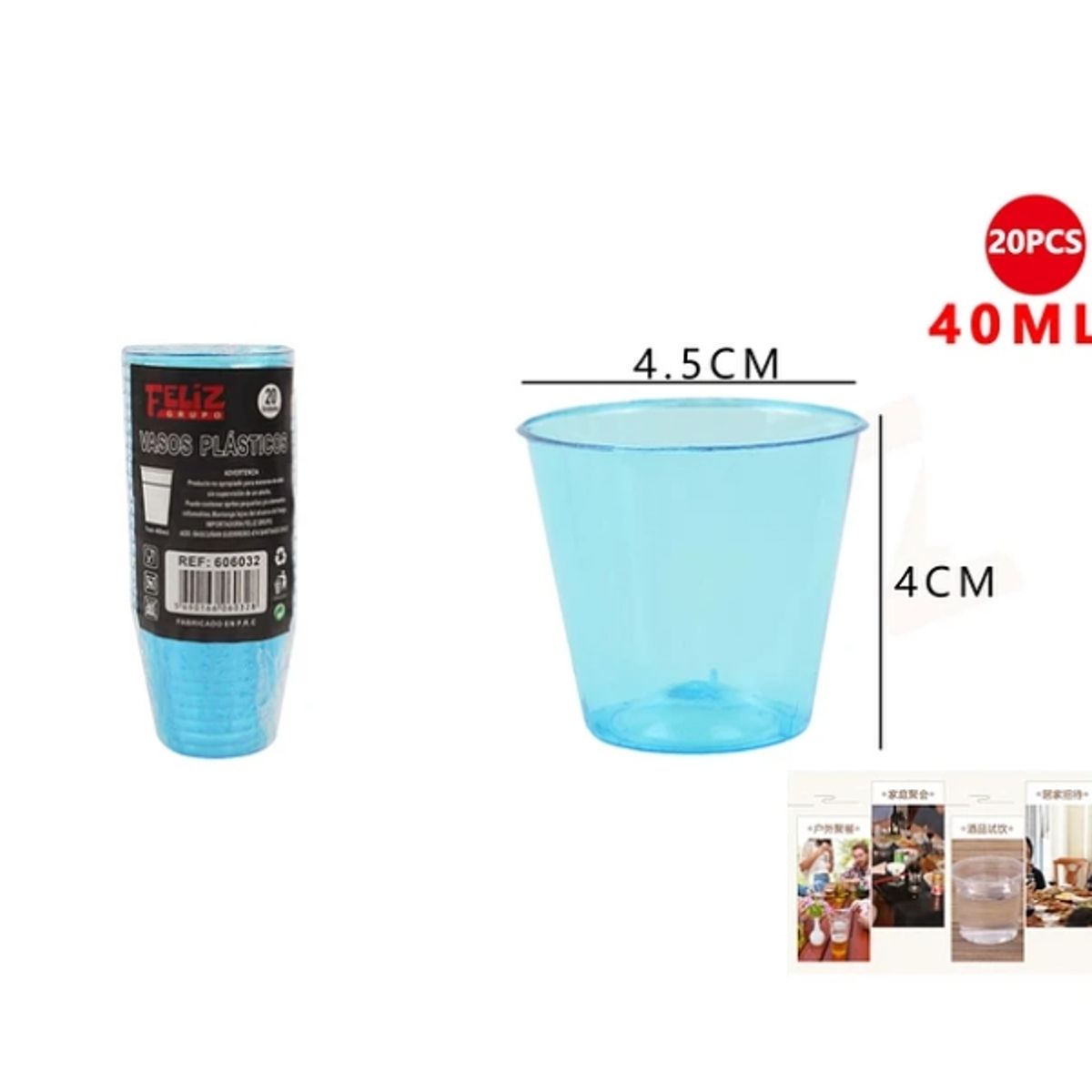 GENERICO - Vasos Plásticos Shot Celeste 40ML 20Pcs
