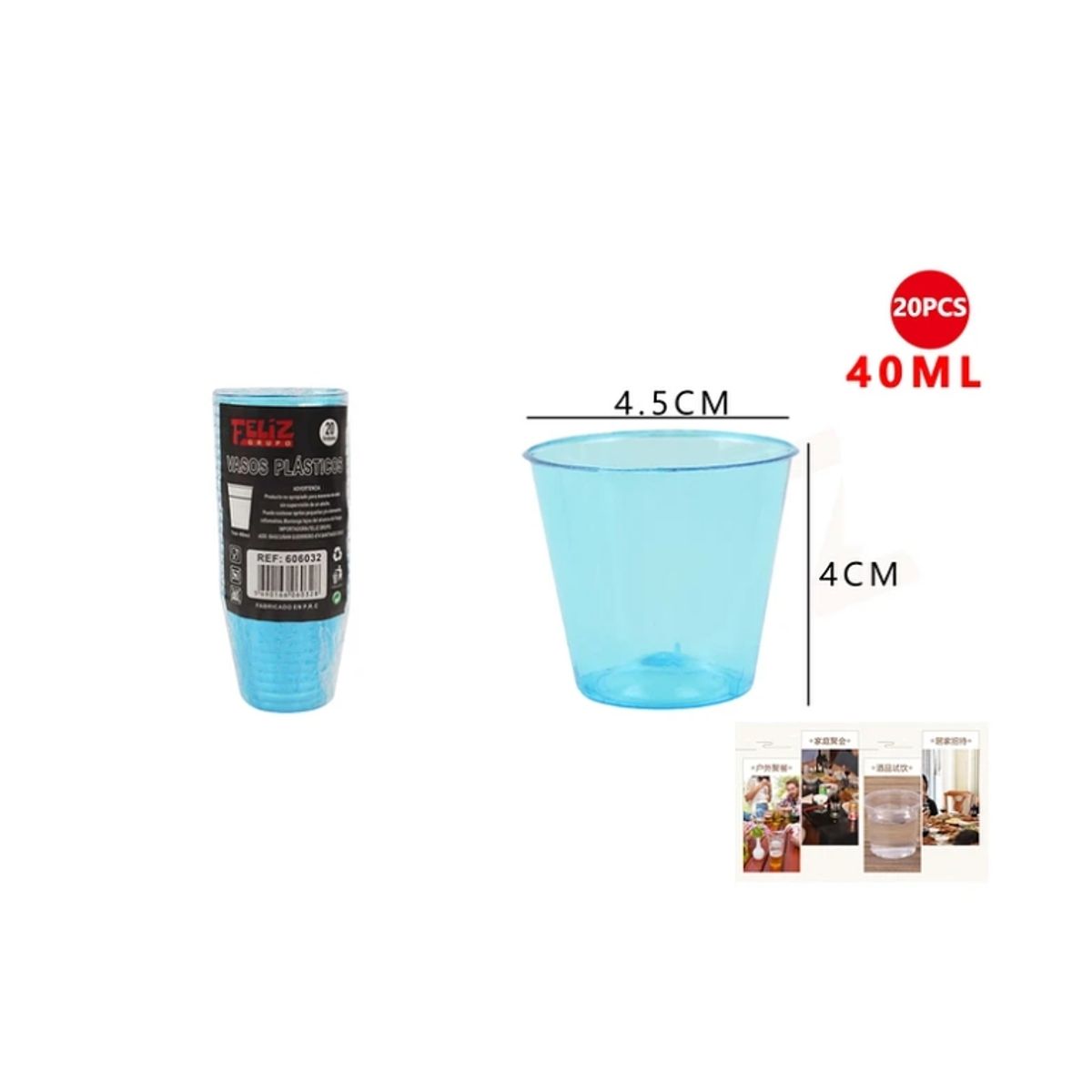 GENERICO - Vasos Plásticos Shot Celeste 40ML 20Pcs