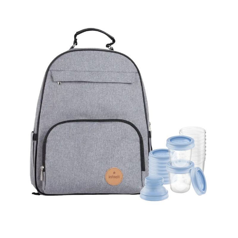 INFANTI - Mochila maternal Oak + Set de 10 vasos de almacenamiento