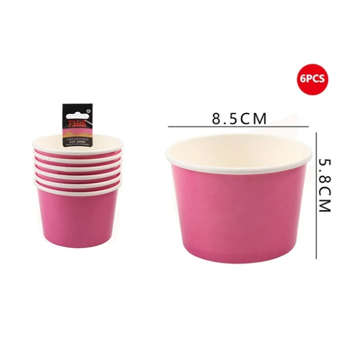 GENERICO - Pote Helado Rosado 8558Cm 6Pcs