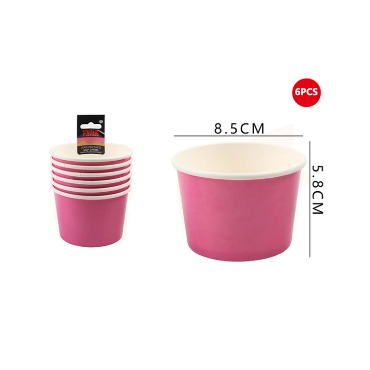 GENERICO - Pote Helado Rosado 8558Cm 6Pcs