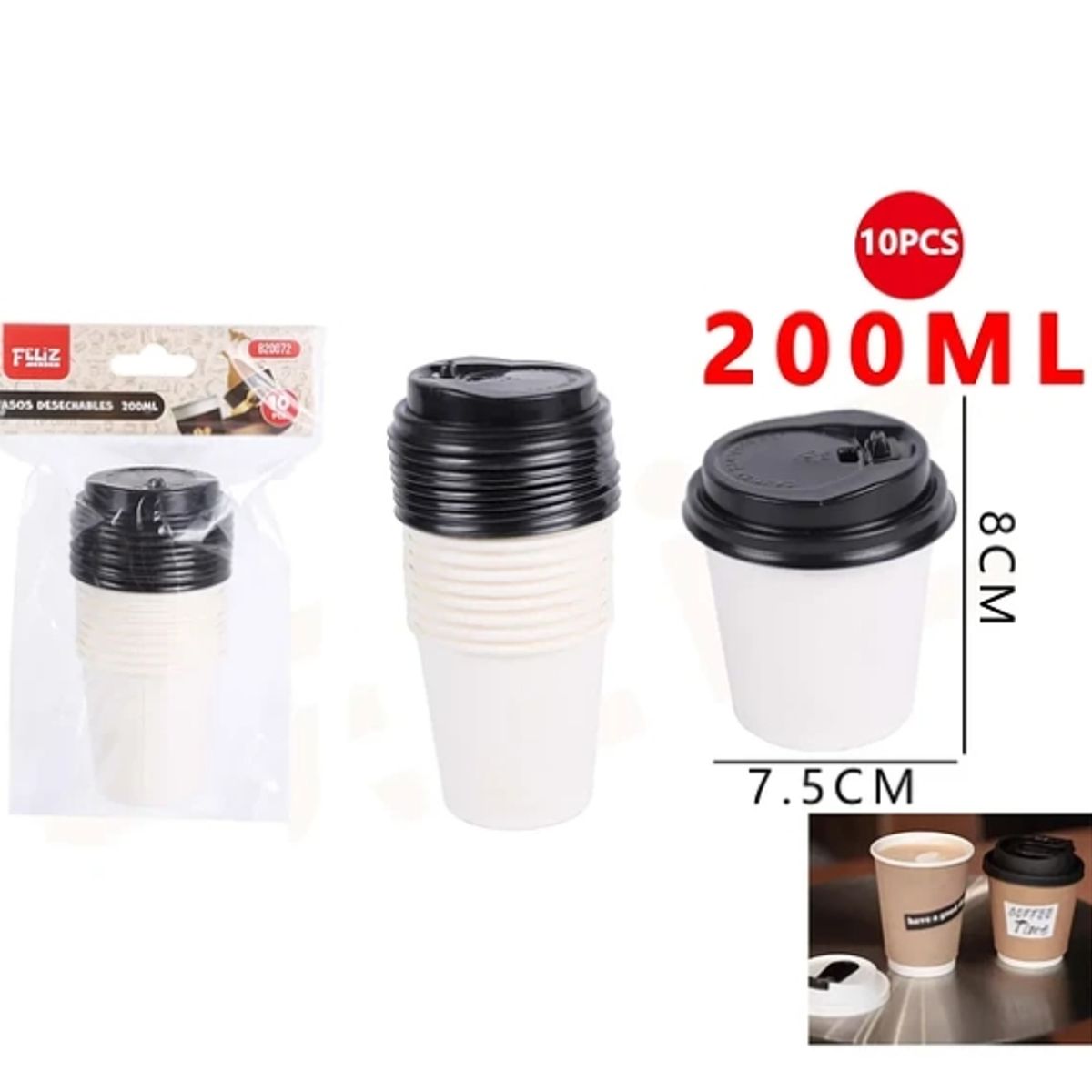 GENERICO - Vaso Descartable Blanco 875Cm 200ML 10Pcs