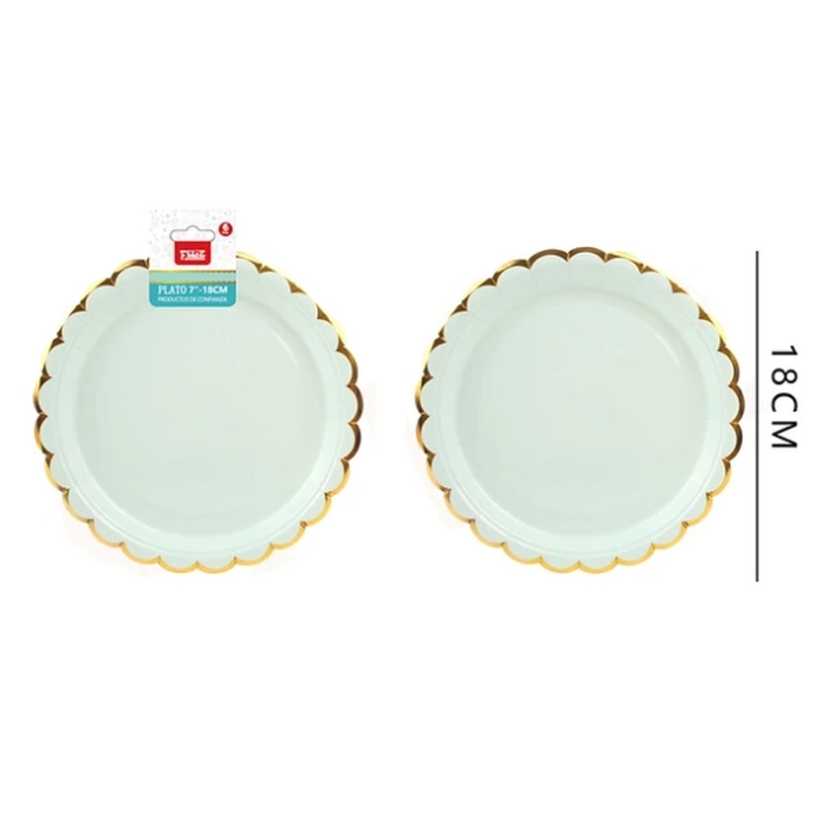 GENERICO - Platos Verde Menta Con Detalle Dorado 18Cm 6Pcs