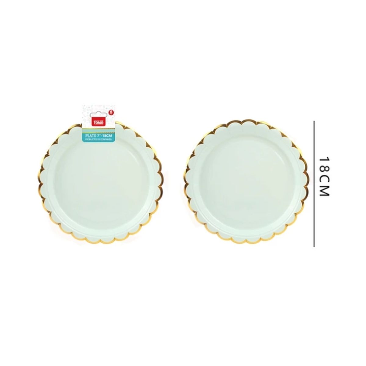 GENERICO - Platos Verde Menta Con Detalle Dorado 18Cm 6Pcs