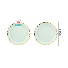 GENERICO - Platos Verde Menta Con Detalle Dorado 18Cm 6Pcs