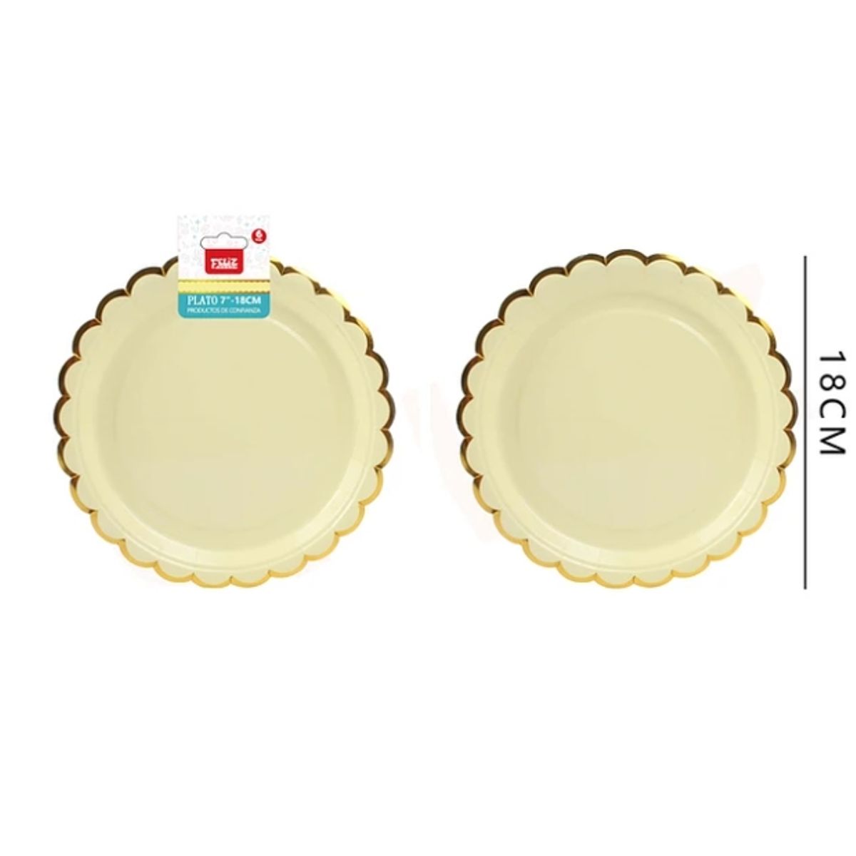 GENERICO - Platos Amarillo Con Detalle Dorado 18Cm 6Pcs