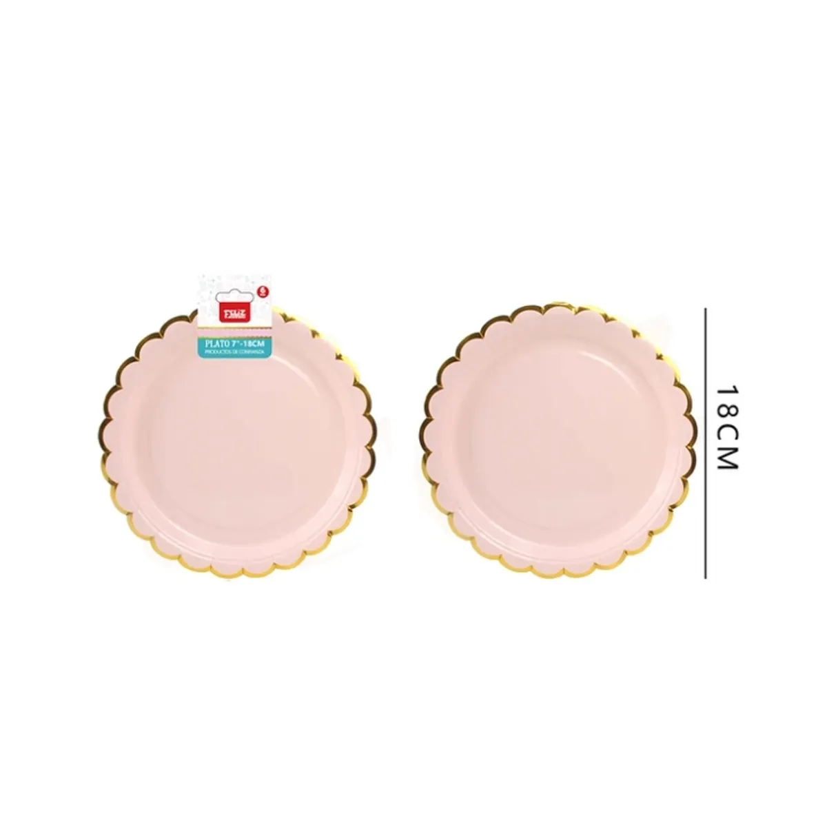 GENERICO - Platos Rosado Con detalle Dorado 18Cm 6Pcs