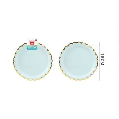 GENERICO - Platos Celeste Con Detalle Dorado 18Cm 6Pcs