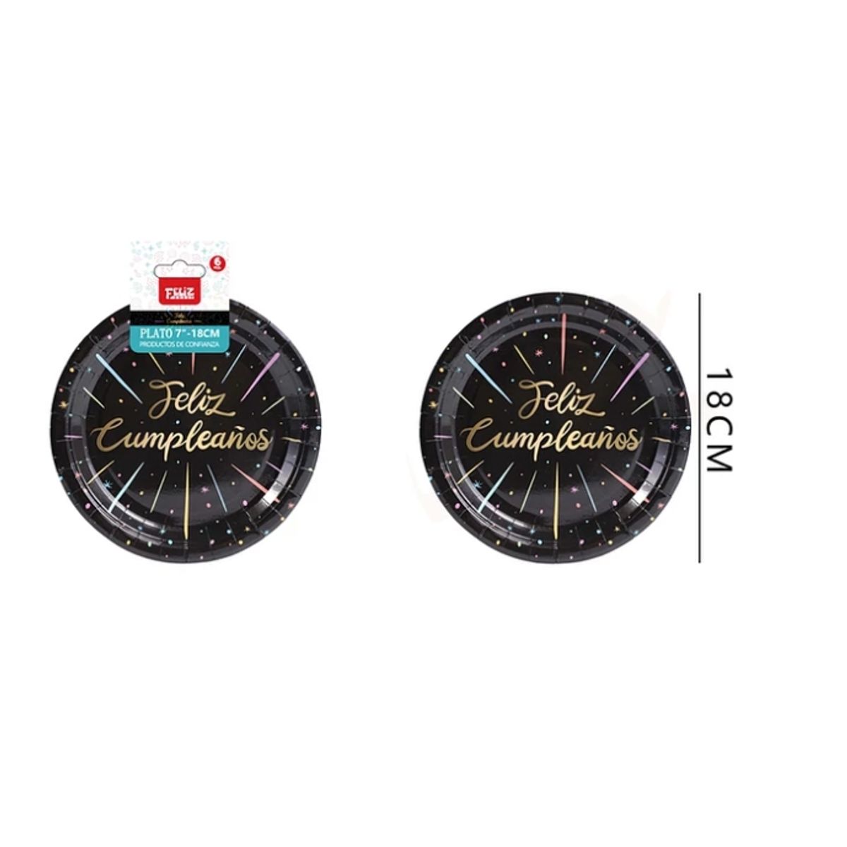 GENERICO - Platos Feliz Cumpleaños 18 Cm 6 Pcs Negro