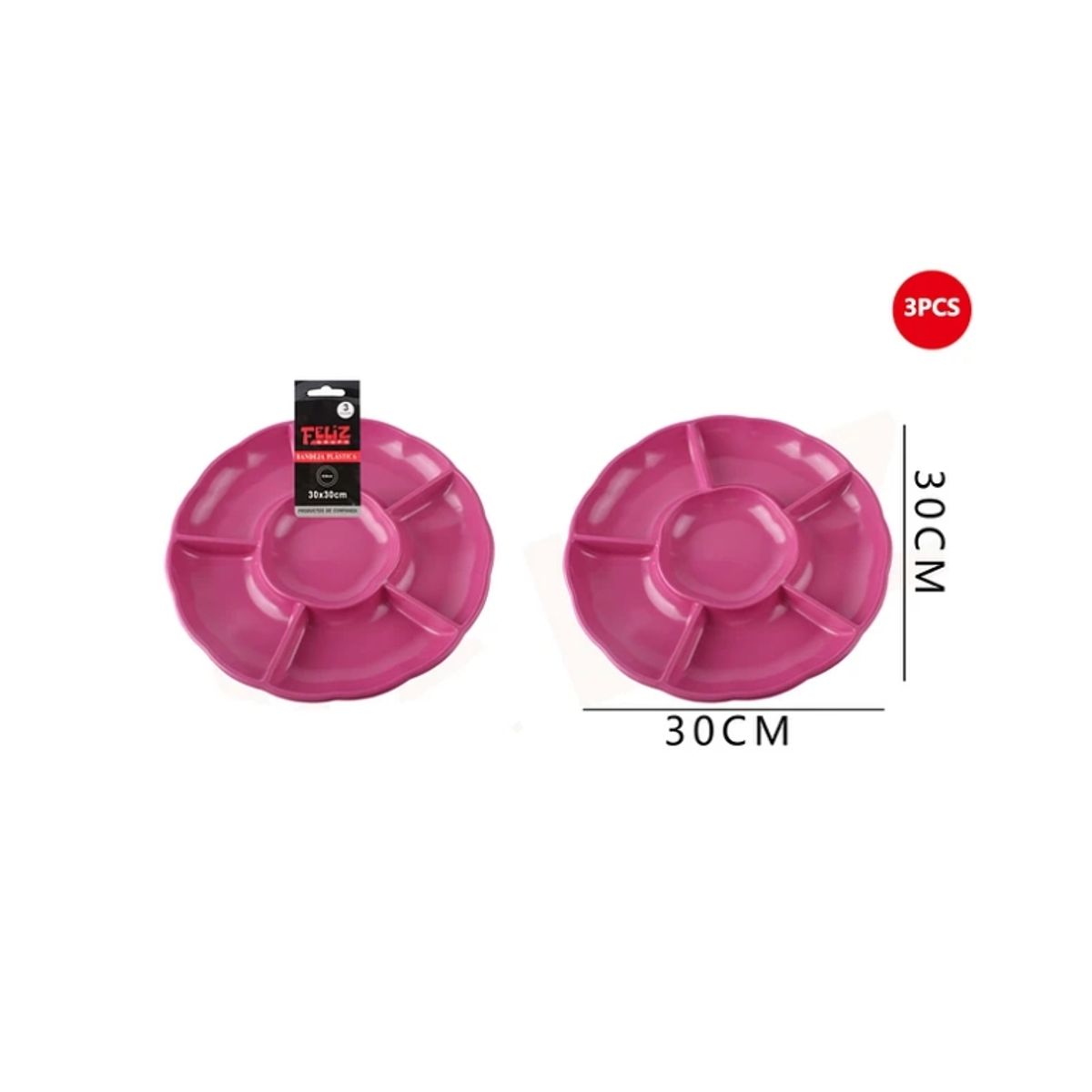 GENERICO - Bandeja Plástica Con Divisiones Fucsia 3Pcs 30Cm