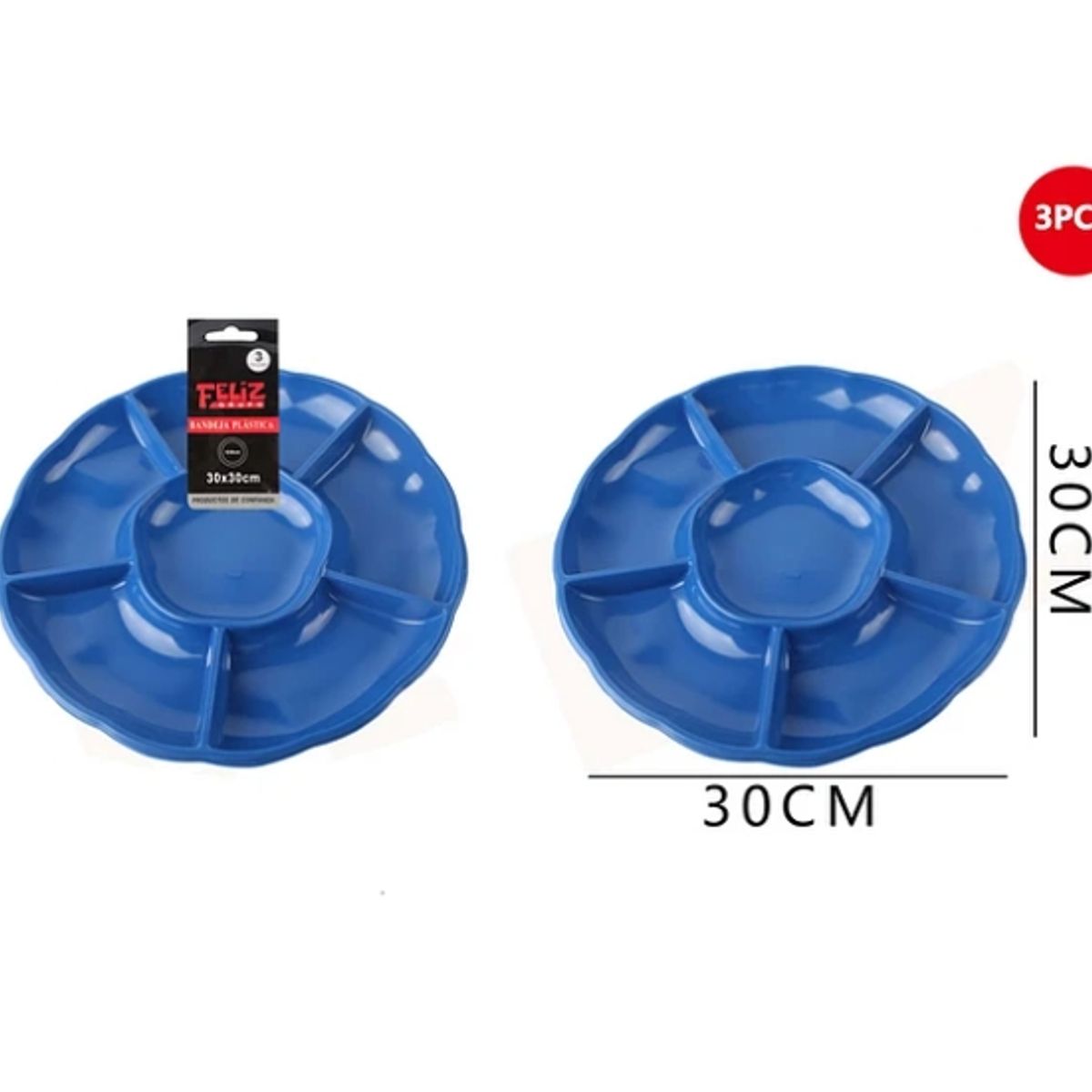GENERICO - Bandeja Plástica Con Divisiones Azul 3Pcs 30Cm