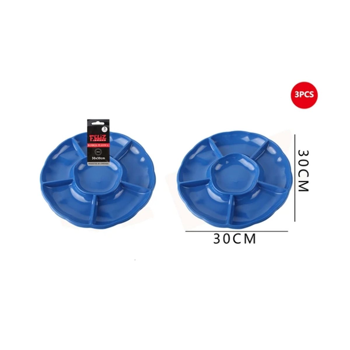 GENERICO - Bandeja Plástica Con Divisiones Azul 3Pcs 30Cm