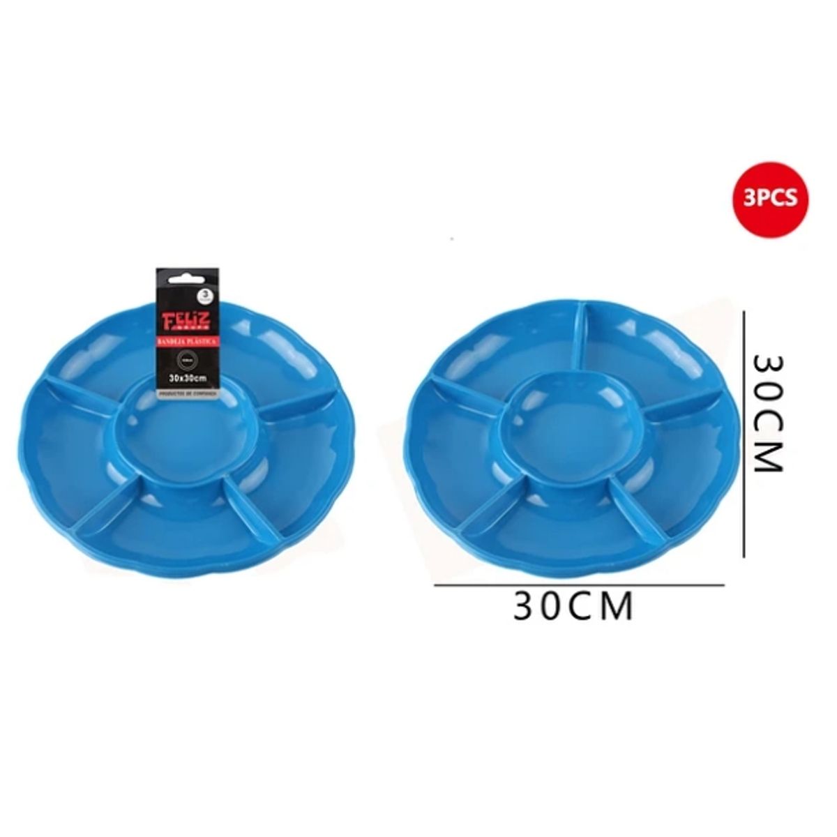 GENERICO - Bandeja Plástica Con Divisiones Celeste 3Pcs 30Cm