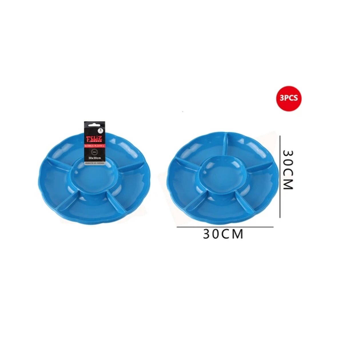 GENERICO - Bandeja Plástica Con Divisiones Celeste 3Pcs 30Cm