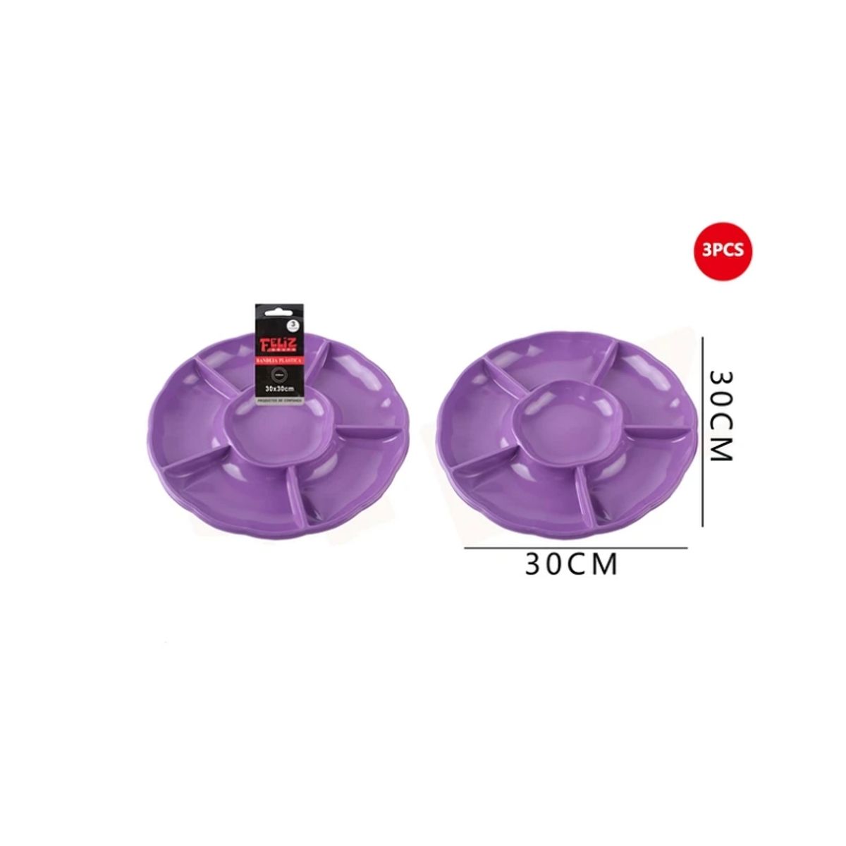 GENERICO - Bandeja Plástica Con Divisiones Morado 3Pcs 30Cm