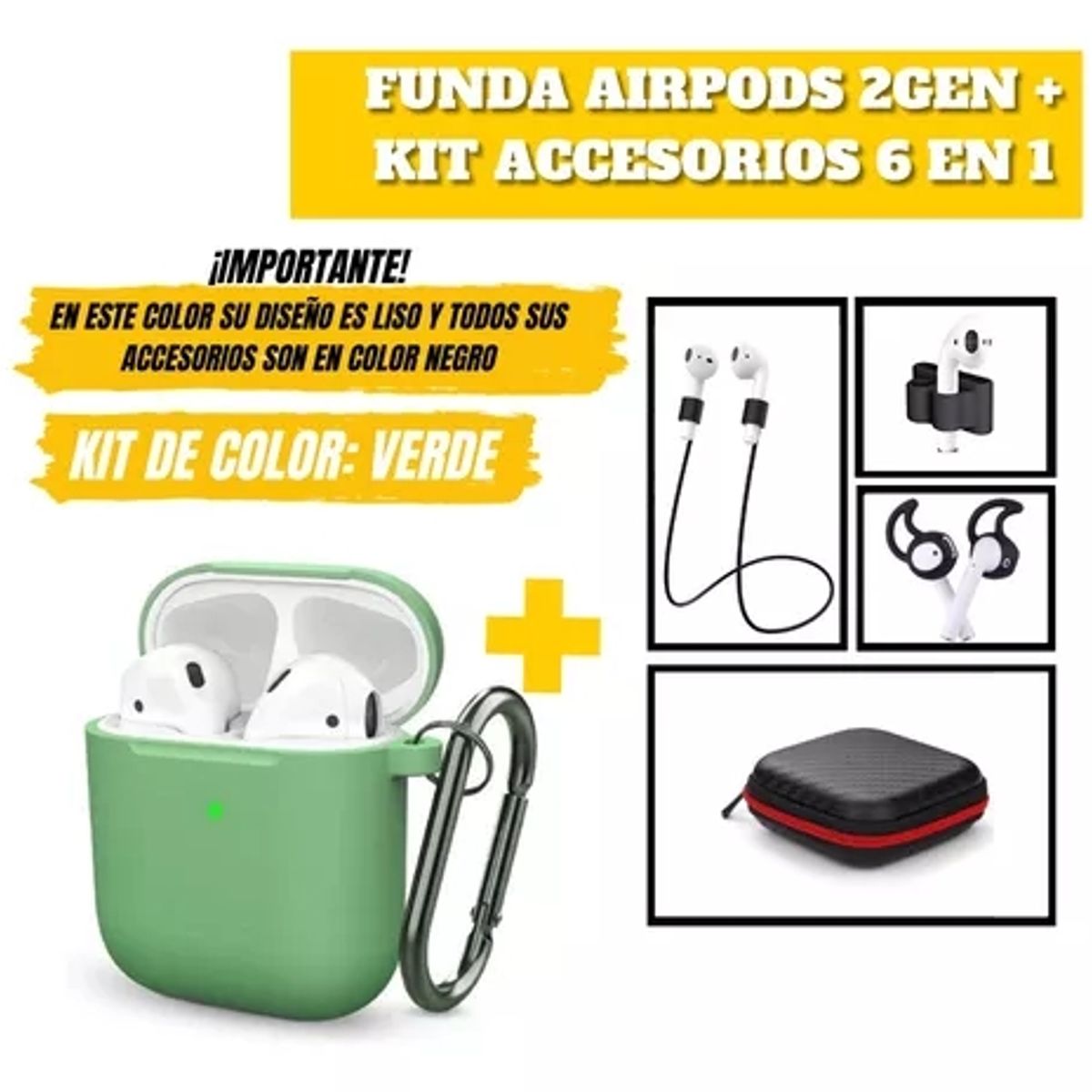GENERICO - Funda Silicona AirPods 2gen Set De Accesorios 6 En 1