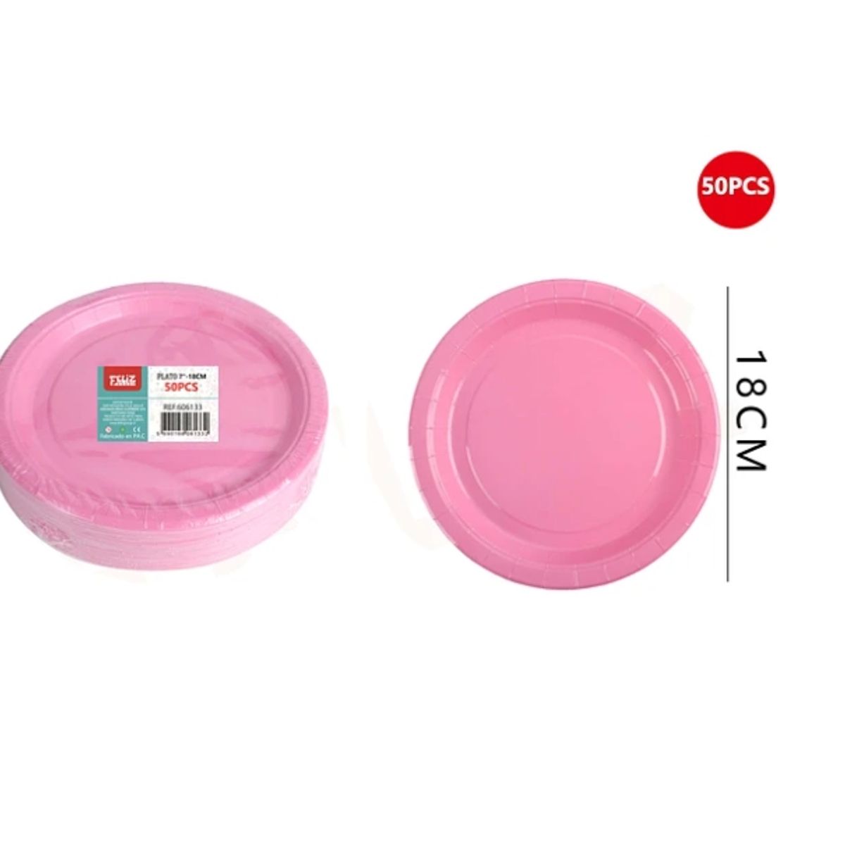 GENERICO - Plato Cartón Rosado 18Cm 50Pcs