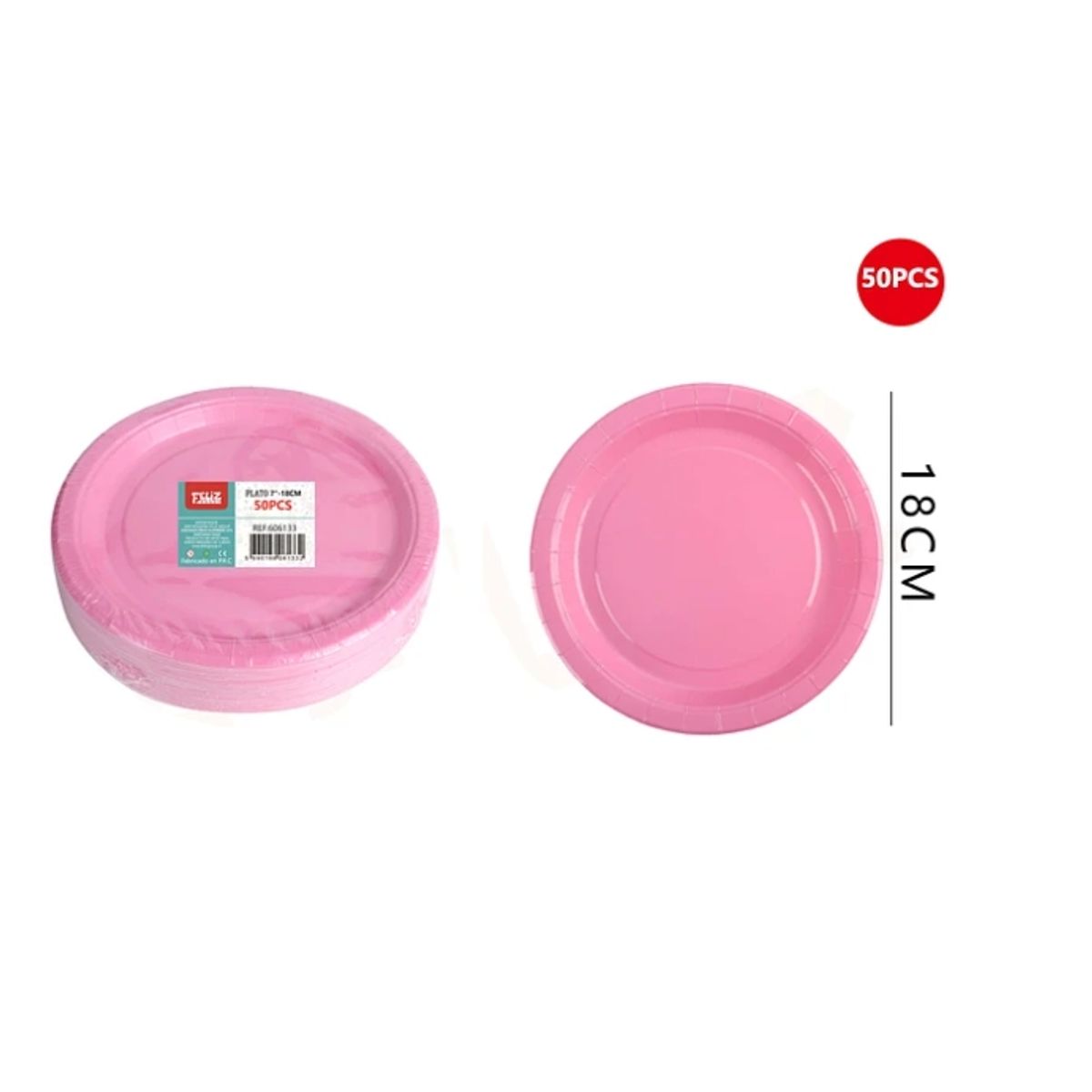 GENERICO - Plato Cartón Rosado 18Cm 50Pcs