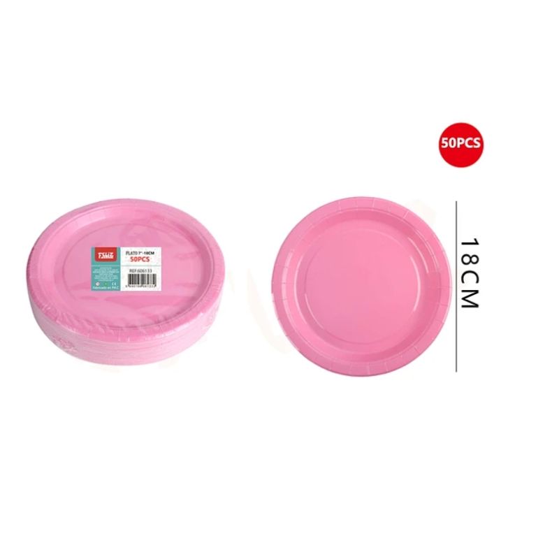 GENERICO - Plato Cartón Rosado 18Cm 50Pcs