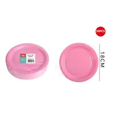GENERICO - Plato Cartón Rosado 18Cm 50Pcs