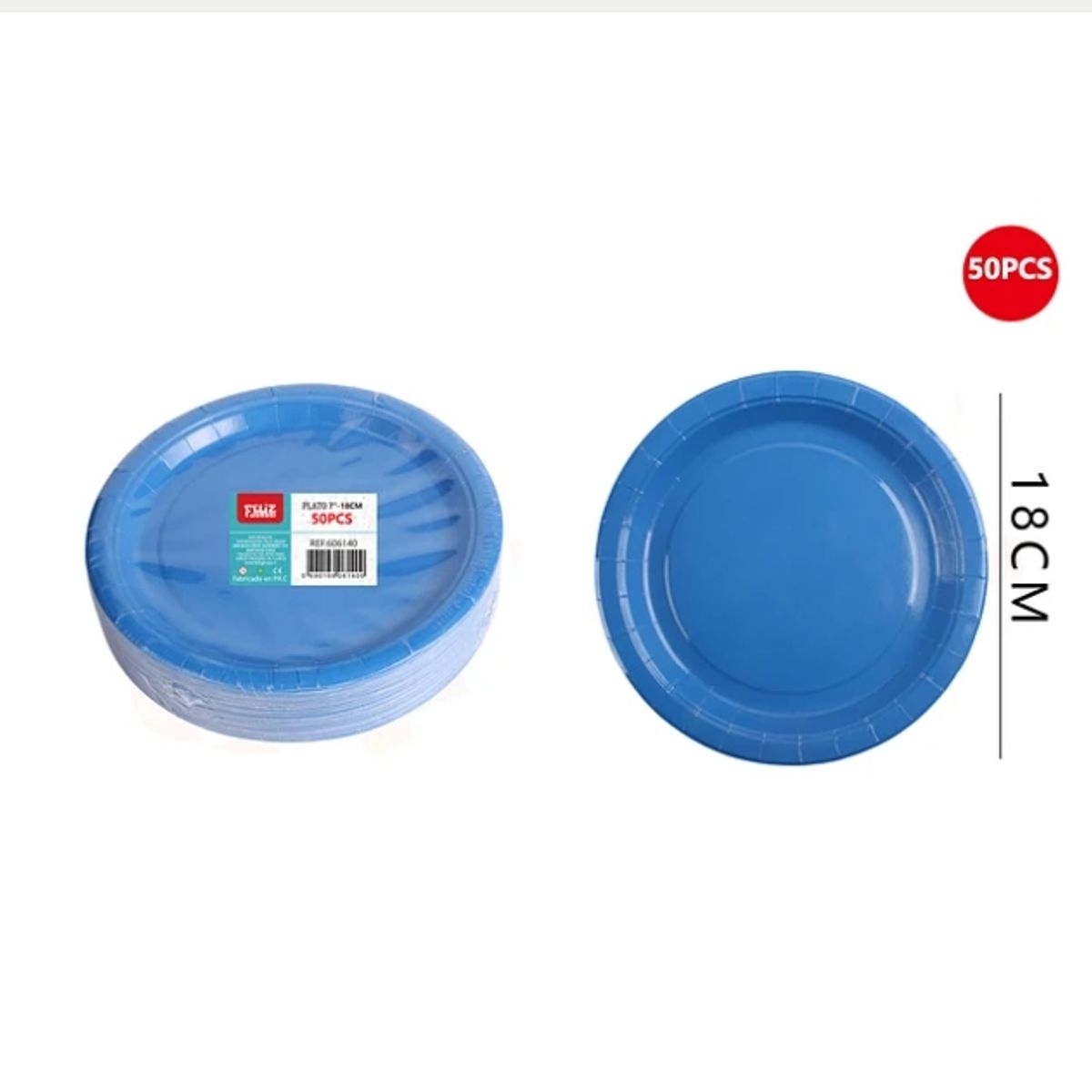 GENERICO - Plato Cartón Azul 18Cm 50Pcs