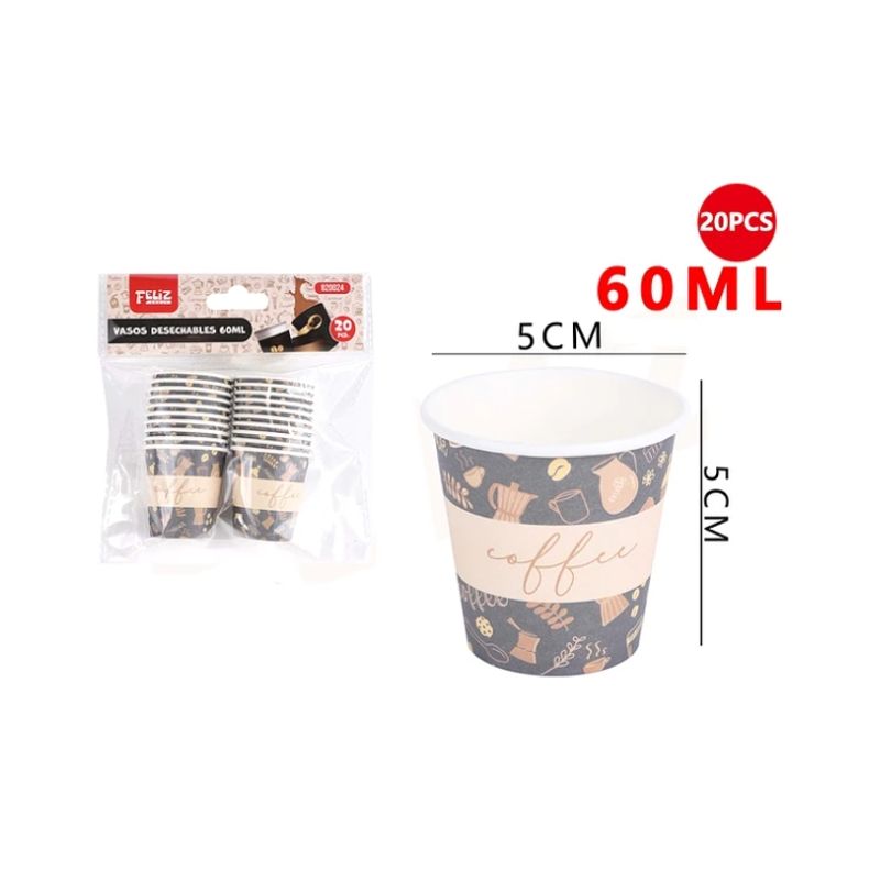 GENERICO - Vasos Desechables Coffe Con Diseños 60 Ml 20 Pcs