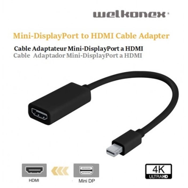 GENERICO - ADAPTADOR MINI DISPLAYPORT A HDMI 15 CM 1080P WELKONEX