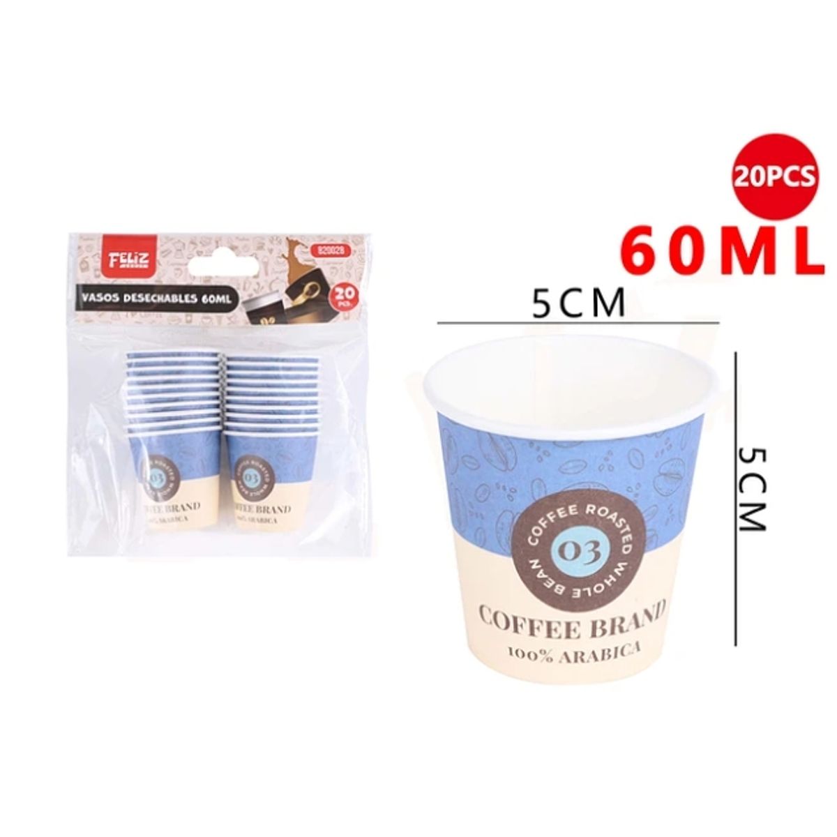 GENERICO - Vasos Desechables Coffe Brand 60 Ml 20Pcs