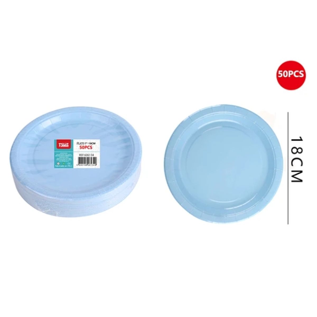 GENERICO - Plato De Carton Celeste 18Cm 50 Pcs