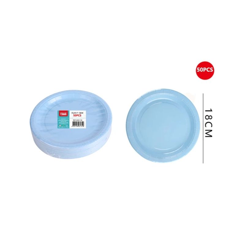 GENERICO - Plato De Carton Celeste 18Cm 50 Pcs.