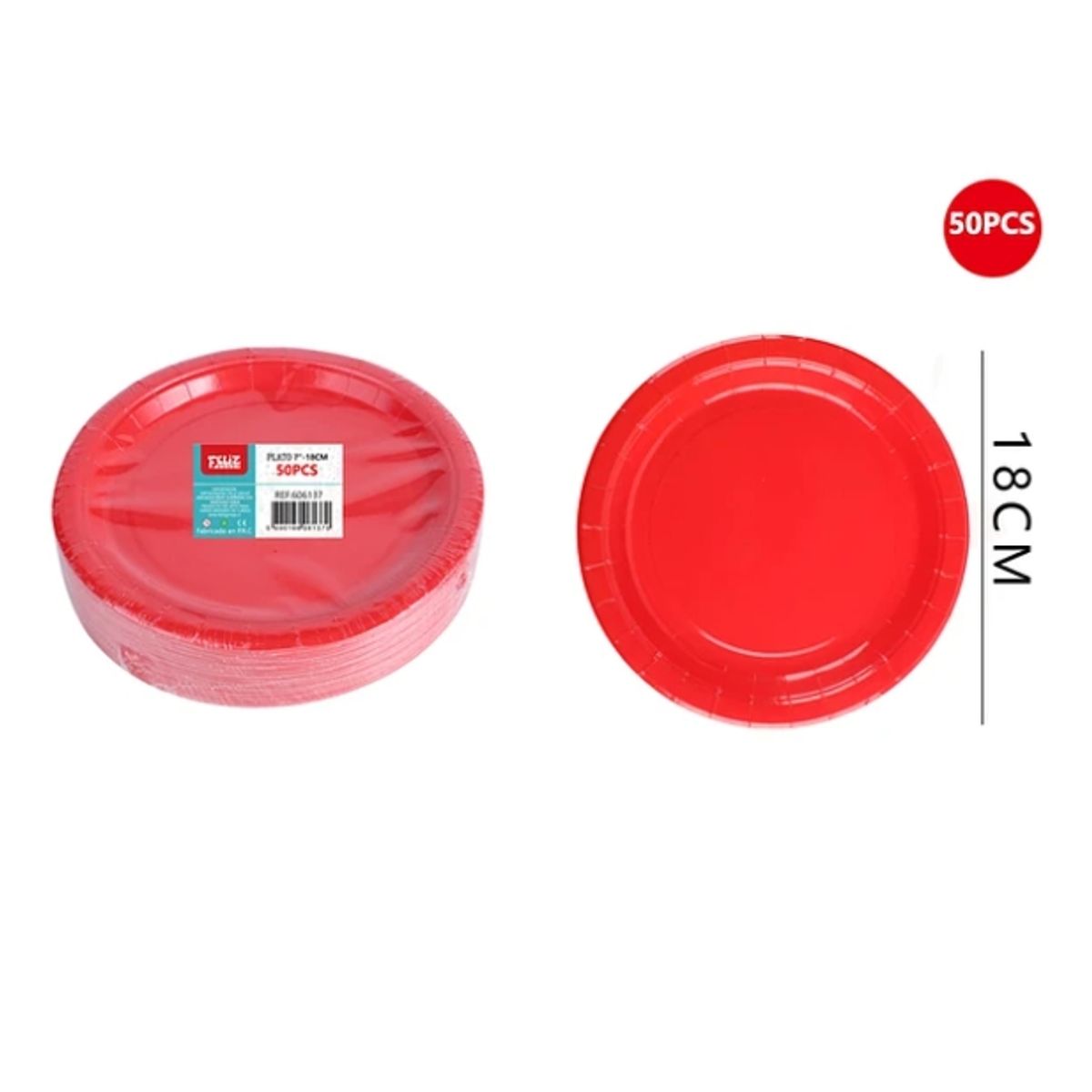 GENERICO - Plato De Carton Rojo 18Cm 50 Pcs
