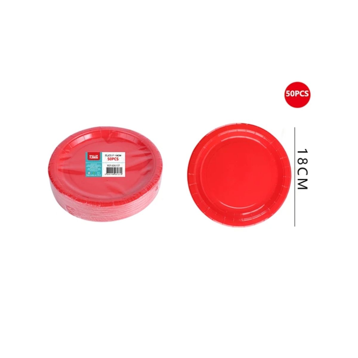 GENERICO - Plato De Carton Rojo 18Cm 50 Pcs