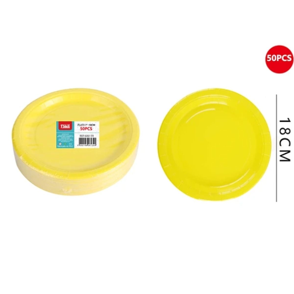 GENERICO - Plato De Carton Amarillo 18Cm 50 Pcs