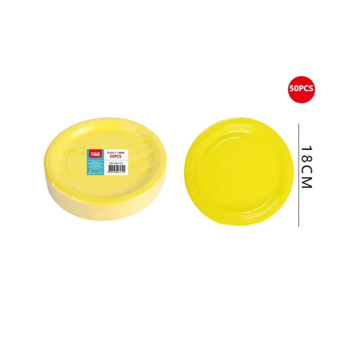 GENERICO - Plato De Carton Amarillo 18Cm 50 Pcs